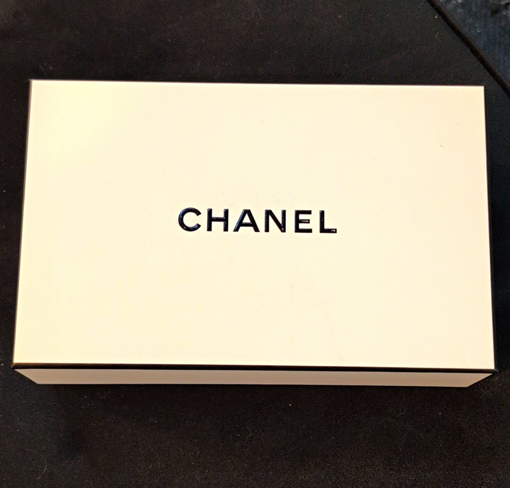 CHANEL Black & White Rectangular Gift Box w/ Lid, Paper Fill, Cardboard